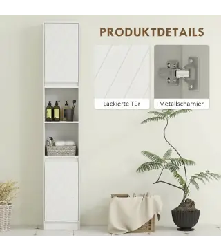Columna de Baño Estrecha con 2 Puertas y 2 Estantes Abiertos para Espacios Pequeños 30x24x170 cm Blanco