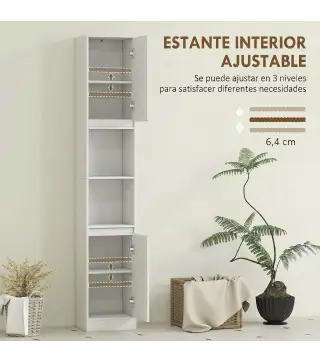Columna de Baño Estrecha con 2 Puertas y 2 Estantes Abiertos para Espacios Pequeños 30x24x170 cm Blanco