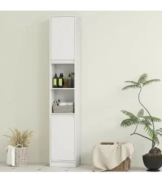Columna de Baño Estrecha con 2 Puertas y 2 Estantes Abiertos para Espacios Pequeños 30x24x170 cm Blanco