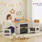 Mesa Infantil con 2 Sillas con 6 Cajones de Tela Diseño Estrellas para Niños y Niñas de 3-8 Años Natural