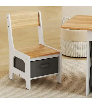 Mesa Infantil con 2 Sillas con 6 Cajones de Tela Diseño Estrellas para Niños y Niñas de 3-8 Años Natural