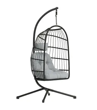 Silla Colgante Huevo con Soporte Cesta Plegable Cojín Reposacabezas Altura Ajustable y Cuerda Carga 120 kg Gris Claro