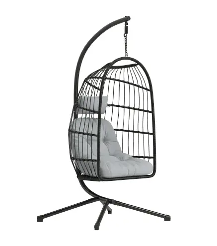 Silla Colgante Huevo con Soporte Cesta Plegable Cojín Reposacabezas Altura Ajustable y Cuerda Carga 120 kg Gris Claro