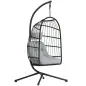 Silla Colgante Huevo con Soporte Cesta Plegable Cojín Reposacabezas Altura Ajustable y Cuerda Carga 120 kg Gris Claro