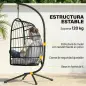 Silla Colgante Huevo con Soporte Cesta Plegable Cojín Reposacabezas Altura Ajustable y Cuerda Carga 120 kg Gris Claro