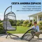 Silla Colgante Huevo con Soporte Cesta Plegable Cojín Reposacabezas Altura Ajustable y Cuerda Carga 120 kg Gris Claro