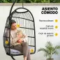Silla Colgante Huevo con Soporte Cesta Plegable Cojín Reposacabezas Altura Ajustable y Cuerda Carga 120 kg Gris Claro