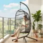 Silla Colgante Huevo con Soporte Cesta Plegable Cojín Reposacabezas Altura Ajustable y Cuerda Carga 120 kg Gris Claro