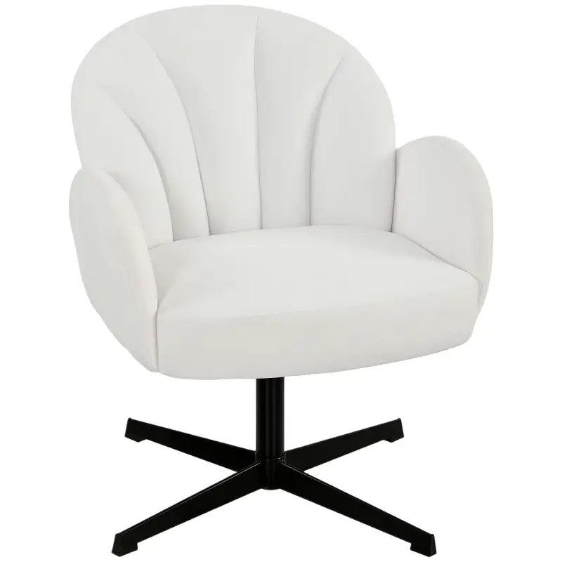 Sillón de Salón Giratorio Butaca de Salón Tapizada Terciopelo con Respaldo en Forma de Concha Cojín con Resortes Crema Sillón de Salón Giratorio Butaca de Salón Tapizada Terciopelo con Respaldo en Forma de Concha Cojín con Resortes Crema