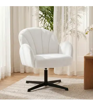 Sillón de Salón Giratorio Butaca de Salón Tapizada Terciopelo con Respaldo en Forma de Concha Cojín con Resortes Crema