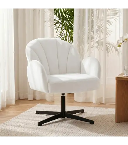 Sillón de Salón Giratorio Butaca de Salón Tapizada Terciopelo con Respaldo en Forma de Concha Cojín con Resortes Crema