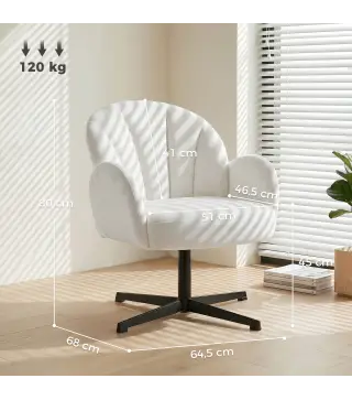 Sillón de Salón Giratorio Butaca de Salón Tapizada Terciopelo con Respaldo en Forma de Concha Cojín con Resortes Crema