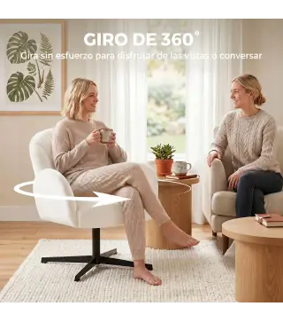 Sillón de Salón Giratorio Butaca de Salón Tapizada Terciopelo con Respaldo en Forma de Concha Cojín con Resortes Crema