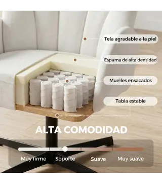 Sillón de Salón Giratorio Butaca de Salón Tapizada Terciopelo con Respaldo en Forma de Concha Cojín con Resortes Crema
