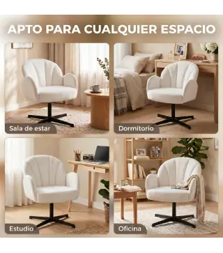 Sillón de Salón Giratorio Butaca de Salón Tapizada Terciopelo con Respaldo en Forma de Concha Cojín con Resortes Crema