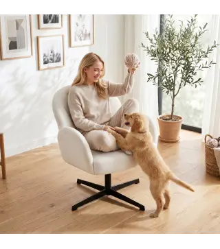 Sillón de Salón Giratorio Butaca de Salón Tapizada Terciopelo con Respaldo en Forma de Concha Cojín con Resortes Crema
