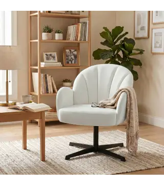 Sillón de Salón Giratorio Butaca de Salón Tapizada Terciopelo con Respaldo en Forma de Concha Cojín con Resortes Crema