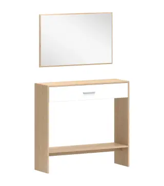 Recibidor de Entrada con Espejo Cajón y Estante Mueble de Recibidor para Pasillo 91,5x27,9x85,5 cm Roble