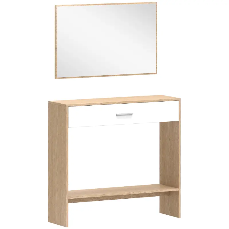 Recibidor de Entrada con Espejo Cajón y Estante Mueble de Recibidor para Pasillo 91,5x27,9x85,5 cm Roble