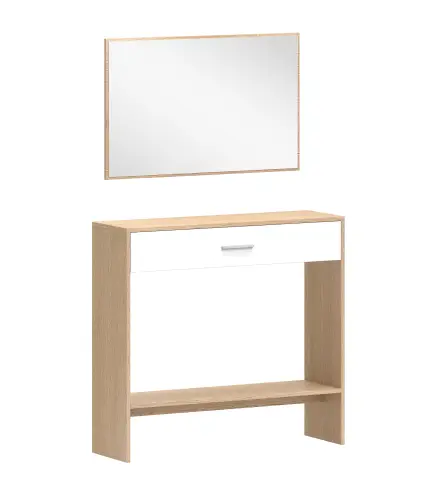 Recibidor de Entrada con Espejo Cajón y Estante Mueble de Recibidor para Pasillo 91,5x27,9x85,5 cm Roble