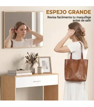 Recibidor de Entrada con Espejo Cajón y Estante Mueble de Recibidor para Pasillo 91,5x27,9x85,5 cm Roble