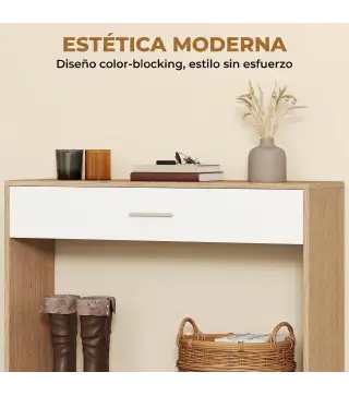 Recibidor de Entrada con Espejo Cajón y Estante Mueble de Recibidor para Pasillo 91,5x27,9x85,5 cm Roble