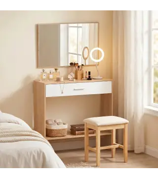 Recibidor de Entrada con Espejo Cajón y Estante Mueble de Recibidor para Pasillo 91,5x27,9x85,5 cm Roble