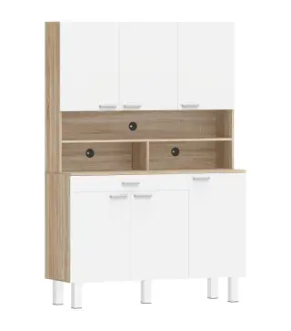Alacena de Cocina Alta con 6 Puertas y Gran Cajón Estantes Encimera Amplia para Microondas 120x40x175 cm Blanco