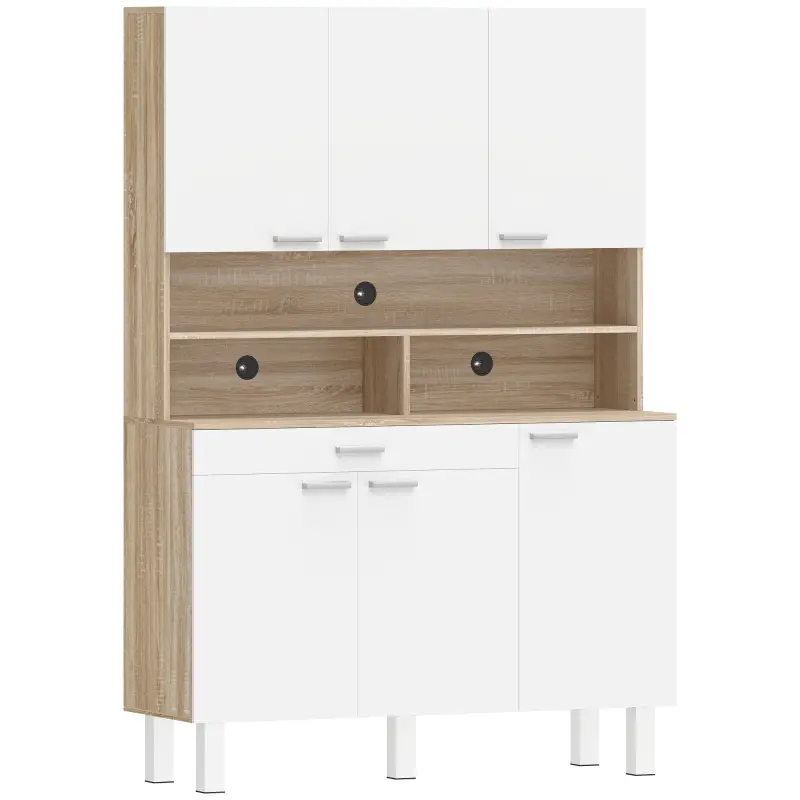 Alacena de Cocina Alta con 6 Puertas y Gran Cajón Estantes Encimera Amplia para Microondas 120x40x175 cm Blanco
