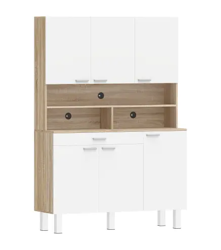 Alacena de Cocina Alta con 6 Puertas y Gran Cajón Estantes Encimera Amplia para Microondas 120x40x175 cm Blanco