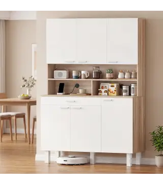 Alacena de Cocina Alta con 6 Puertas y Gran Cajón Estantes Encimera Amplia para Microondas 120x40x175 cm Blanco