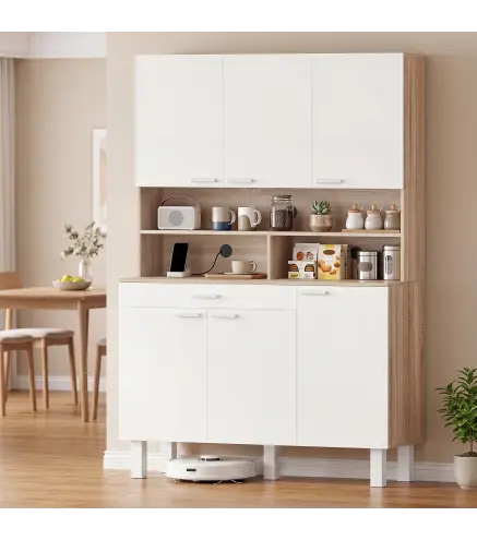 Alacena de Cocina Alta con 6 Puertas y Gran Cajón Estantes Encimera Amplia para Microondas 120x40x175 cm Blanco
