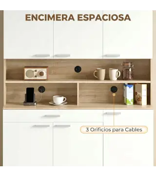 Alacena de Cocina Alta con 6 Puertas y Gran Cajón Estantes Encimera Amplia para Microondas 120x40x175 cm Blanco
