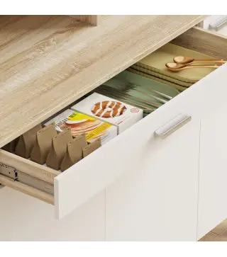 Alacena de Cocina Alta con 6 Puertas y Gran Cajón Estantes Encimera Amplia para Microondas 120x40x175 cm Blanco