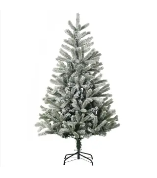 Árbol de Navidad Nevado Artificial 150 cm con 521 Ramas PVC y PE Base Plegable y Soporte de Metal Verde y Blanco