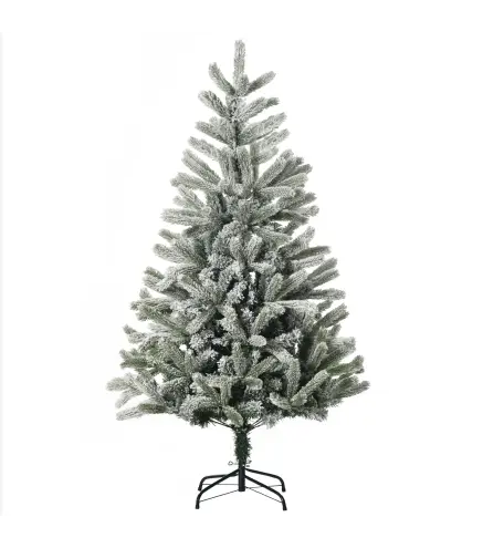 Árbol de Navidad Nevado Artificial 150 cm con 521 Ramas PVC y PE Base Plegable y Soporte de Metal Verde y Blanco