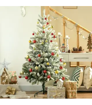 Árbol de Navidad Nevado Artificial 150 cm con 521 Ramas PVC y PE Base Plegable y Soporte de Metal Verde y Blanco