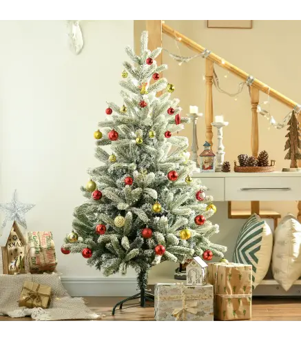Árbol de Navidad Nevado Artificial 150 cm con 521 Ramas PVC y PE Base Plegable y Soporte de Metal Verde y Blanco