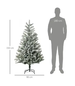 Árbol de Navidad Nevado Artificial 150 cm con 521 Ramas PVC y PE Base Plegable y Soporte de Metal Verde y Blanco