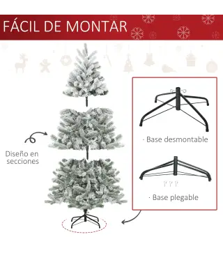 Árbol de Navidad Nevado Artificial 150 cm con 521 Ramas PVC y PE Base Plegable y Soporte de Metal Verde y Blanco