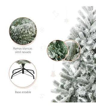 Árbol de Navidad Nevado Artificial 150 cm con 521 Ramas PVC y PE Base Plegable y Soporte de Metal Verde y Blanco