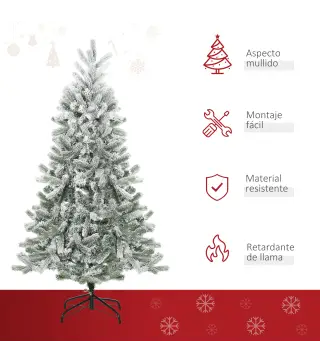 Árbol de Navidad Nevado Artificial 150 cm con 521 Ramas PVC y PE Base Plegable y Soporte de Metal Verde y Blanco