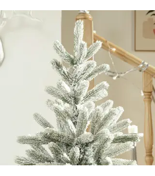Árbol de Navidad Nevado Artificial 150 cm con 521 Ramas PVC y PE Base Plegable y Soporte de Metal Verde y Blanco