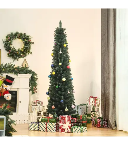 Árbol de Navidad Artificial Altura 180 cm con 380 Ramas Decoración Navideña para Interiores Ø56x180 cm Verde