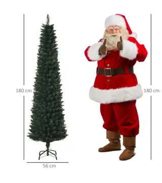 Árbol de Navidad Artificial Altura 180 cm con 380 Ramas Decoración Navideña para Interiores Ø56x180 cm Verde