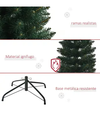 Árbol de Navidad Artificial Altura 180 cm con 380 Ramas Decoración Navideña para Interiores Ø56x180 cm Verde
