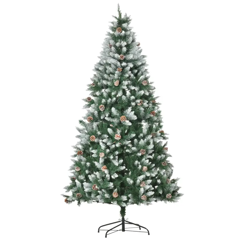Árbol de Navidad Artificial Ø105x210 cm con 1440 Puntas de PVC y 72 Piñas con Ramas Apertura Automática Base Plegable y Soporte