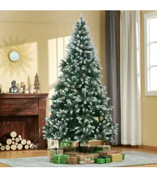 Árbol de Navidad Artificial Ø105x210 cm con 1440 Puntas de PVC y 72 Piñas con Ramas Apertura Automática Base Plegable y Soporte
