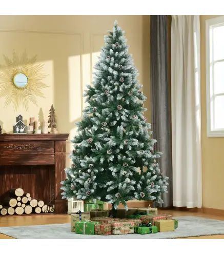 Árbol de Navidad Artificial Ø105x210 cm con 1440 Puntas de PVC y 72 Piñas con Ramas Apertura Automática Base Plegable y Soporte