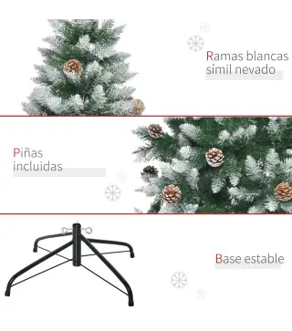 Árbol de Navidad Artificial Ø105x210 cm con 1440 Puntas de PVC y 72 Piñas con Ramas Apertura Automática Base Plegable y Soporte